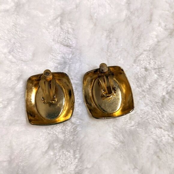 Vintage 80's Large Square Clear Rhinestone Clip Earrings - Picture 6 of 8